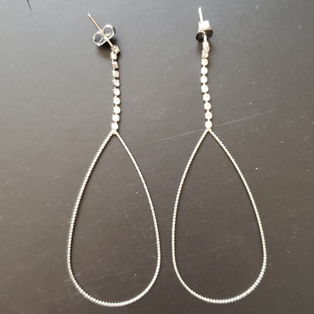 Silver and rhinestone post drop earrings